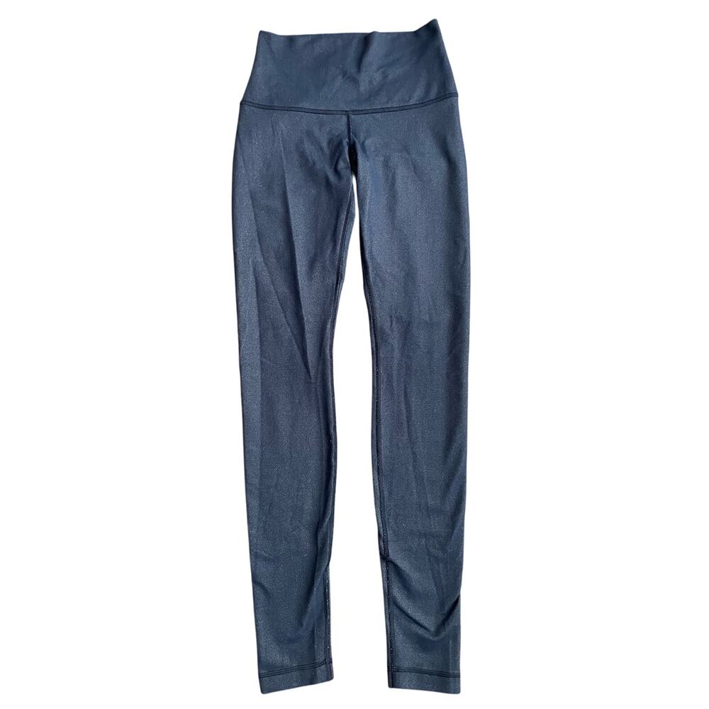 Lululemon Wunder Under Denim Luon Roll Down Waist Blue Sz 2? Rare